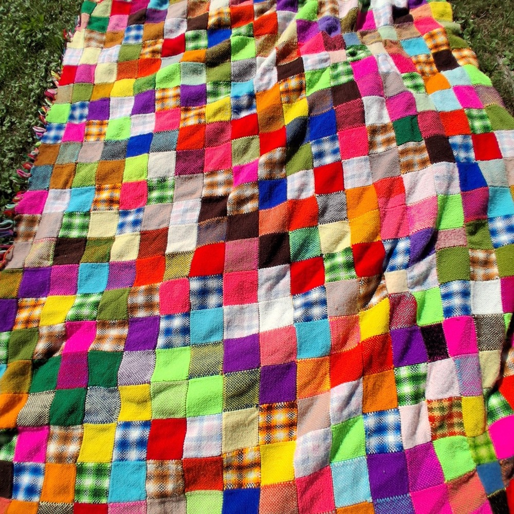 Vintage Handmade Patchwork Blanket Rainbow Hippie Boho Eclectic 92x60 GLORIOUS